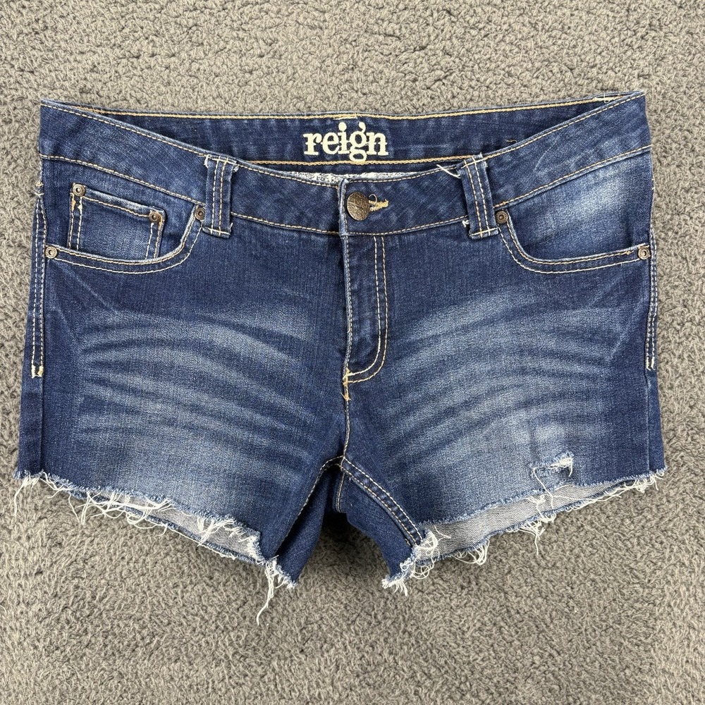 Reign Shorts Women 11 Long (33x3) Lowrise Stretch Denim Cutoff‎ Jort
